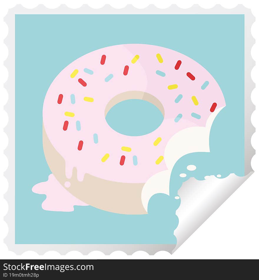 bitten frosted donut graphic vector illustration square sticker stamp