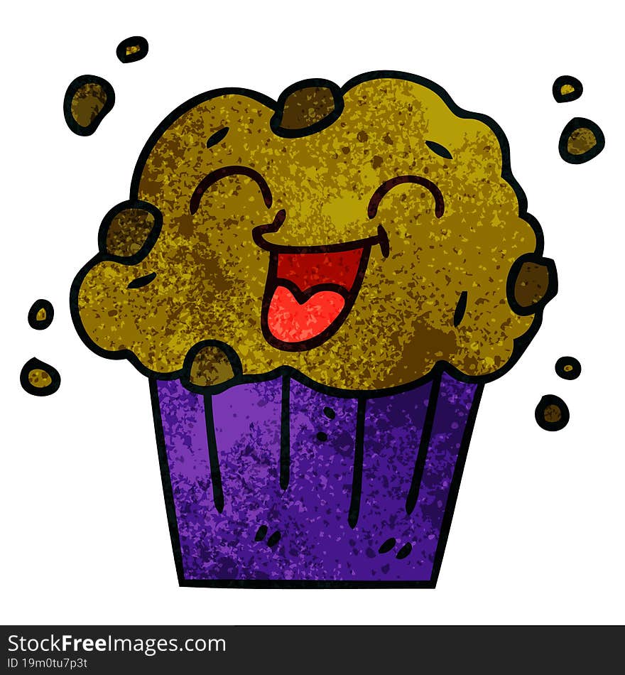 quirky hand drawn cartoon happy muffin