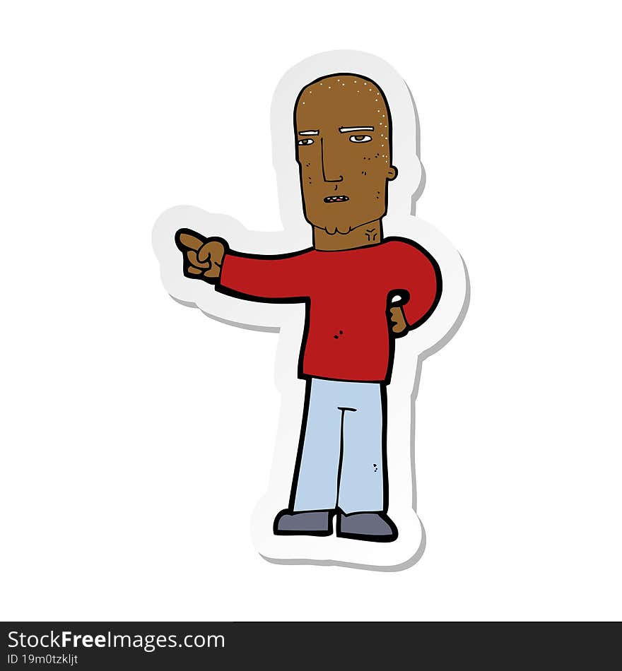 Sticker Of A Cartoon Tough Guy Pointing