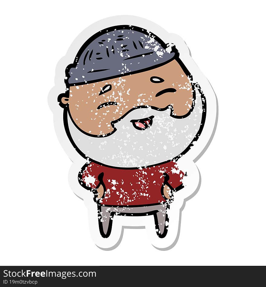 Distressed Sticker Of A Cartoon Happy Bearded Man