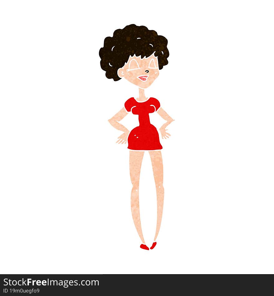 cartoon happy woman with hands on hips