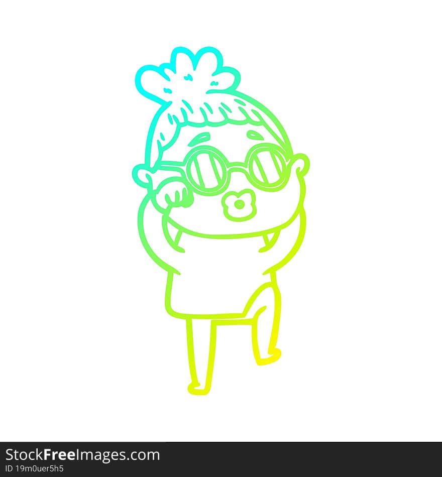 Cold Gradient Line Drawing Cartoon Tired Woman Wearing Spectacles