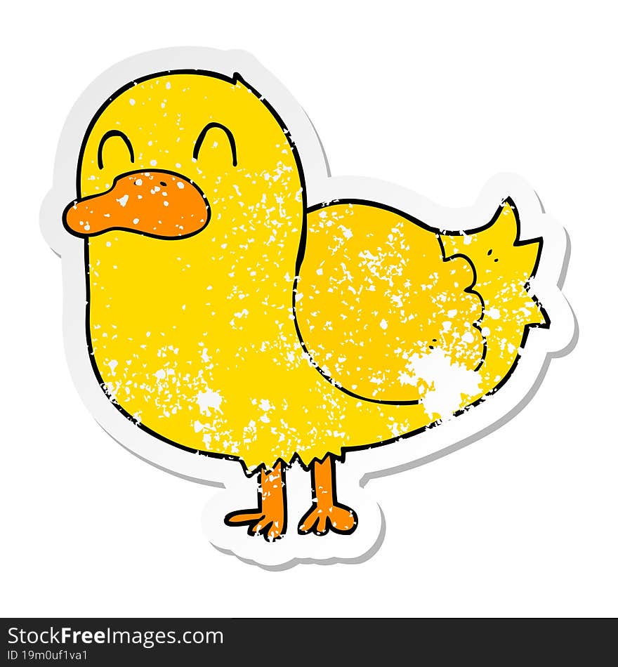 distressed sticker of a cartoon duck