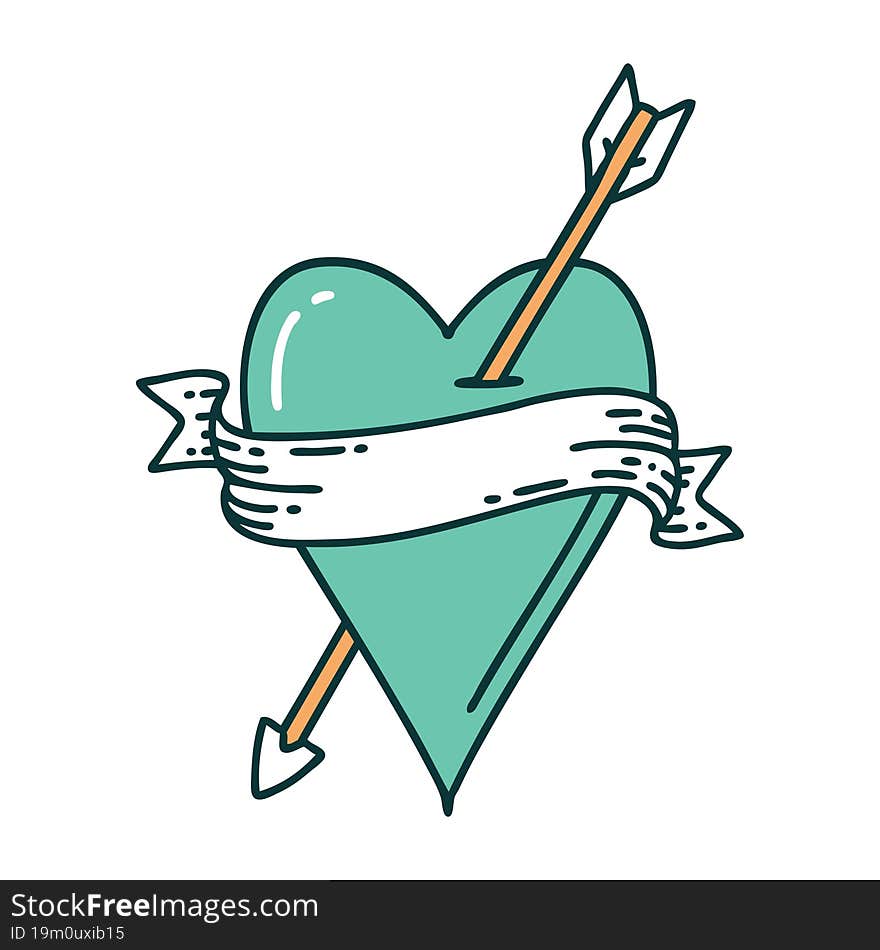 iconic tattoo style image of an arrow heart and banner. iconic tattoo style image of an arrow heart and banner