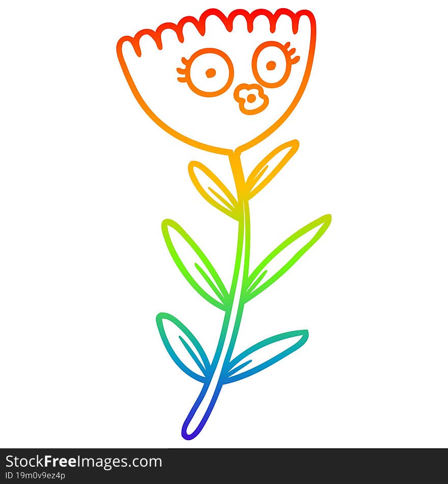 rainbow gradient line drawing of a cartoon flower dancing