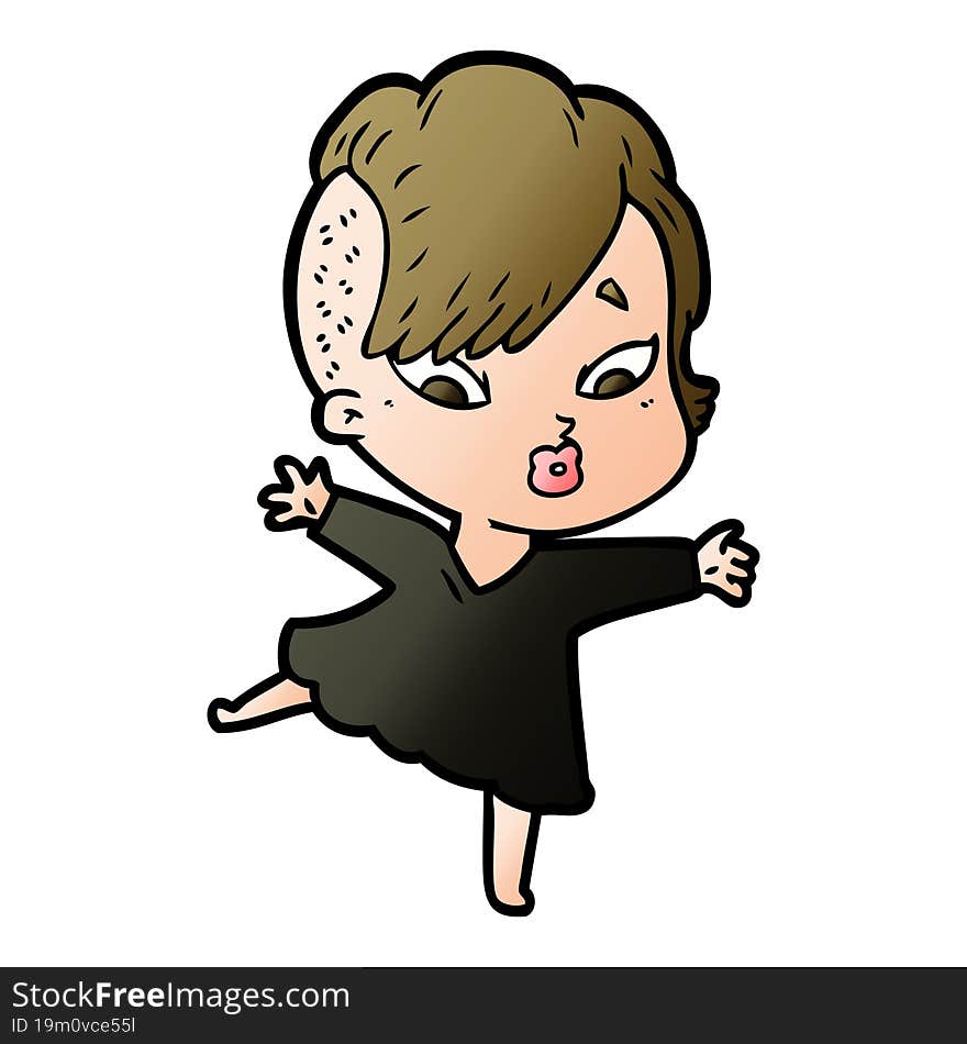 cartoon surprised girl in black dress. cartoon surprised girl in black dress