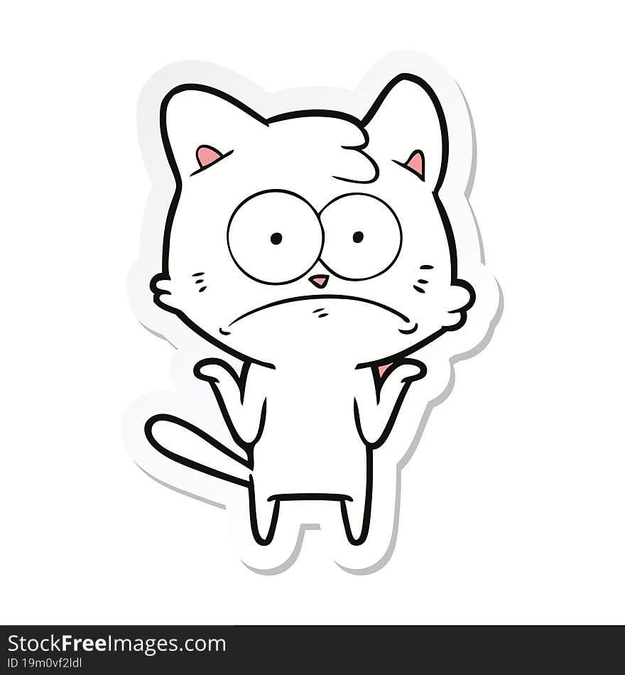 sticker of a cartoon nervous cat