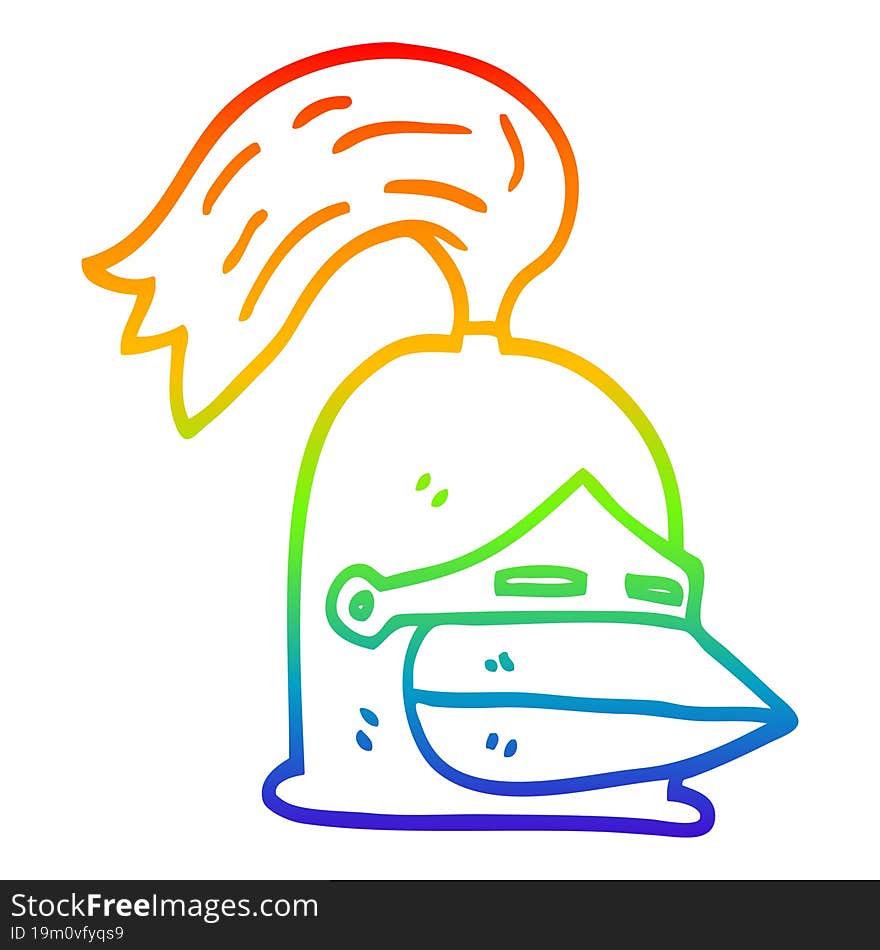 rainbow gradient line drawing cartoon golden helmet