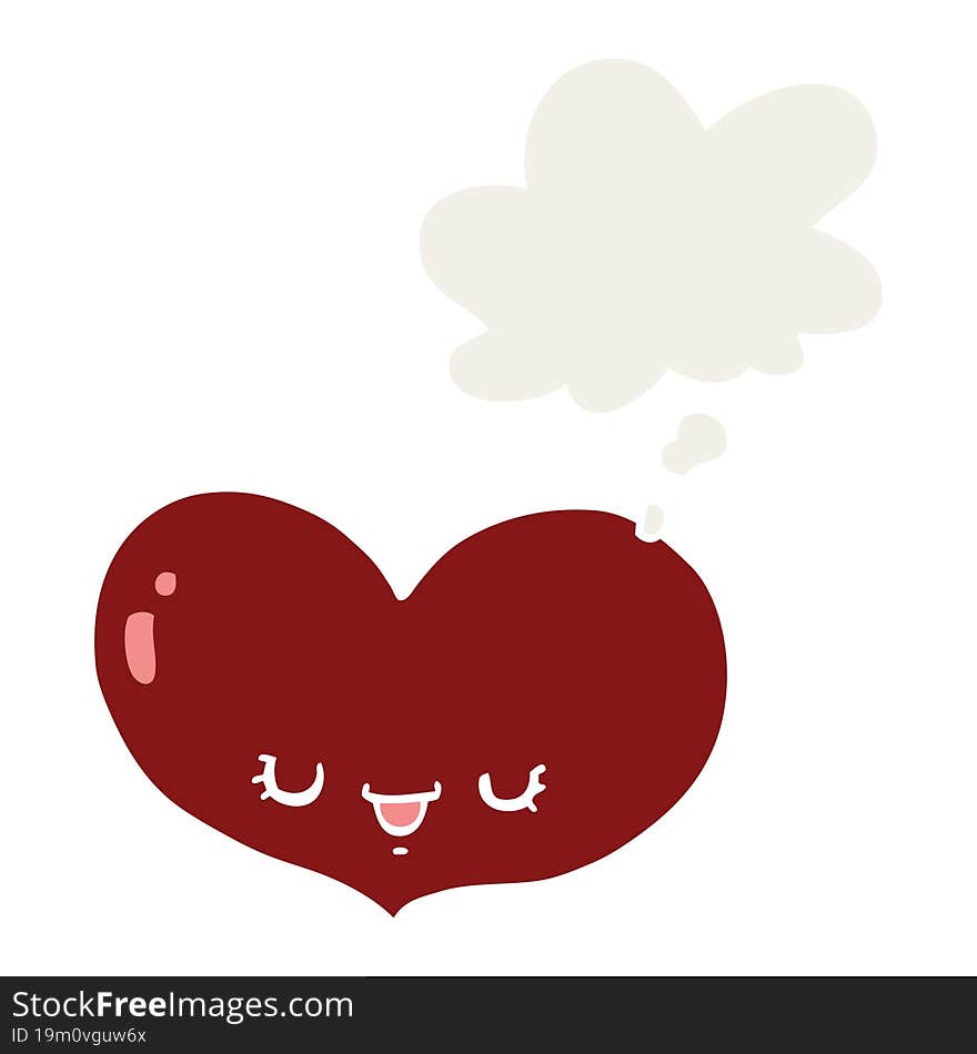 cartoon love heart character and thought bubble in retro style