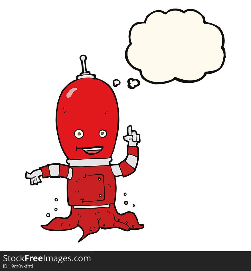 cartoon alien spaceman with thought bubble