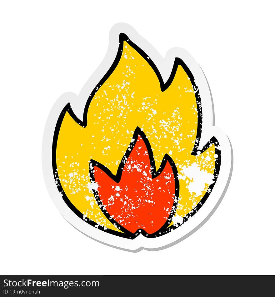 distressed sticker of a cute cartoon fire