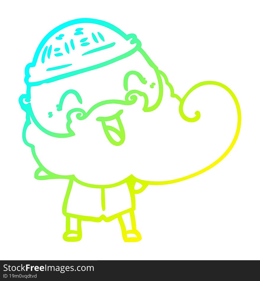 cold gradient line drawing happy man with beard and winter hat