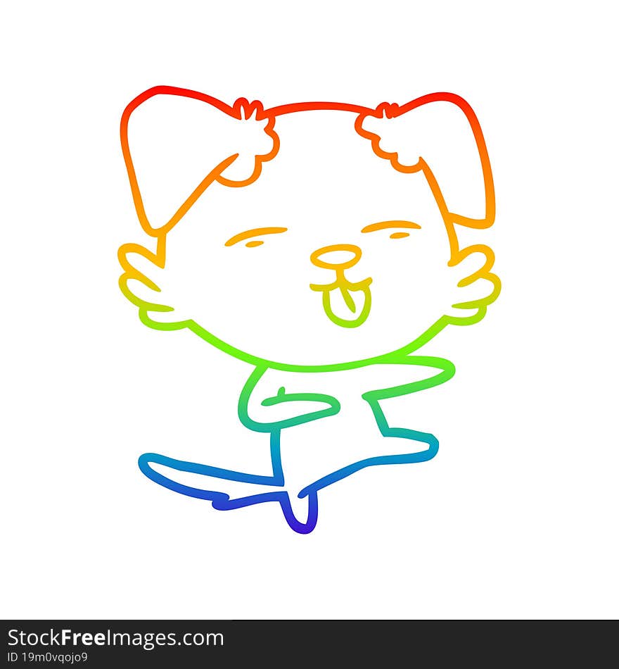 rainbow gradient line drawing of a cartoon dog dancing