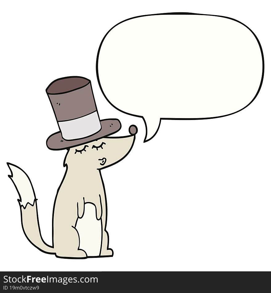 cartoon wolf whistling wearing top hat and speech bubble