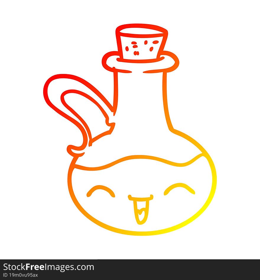 Warm Gradient Line Drawing Cartoon Happy Bottle Of Olive Oil