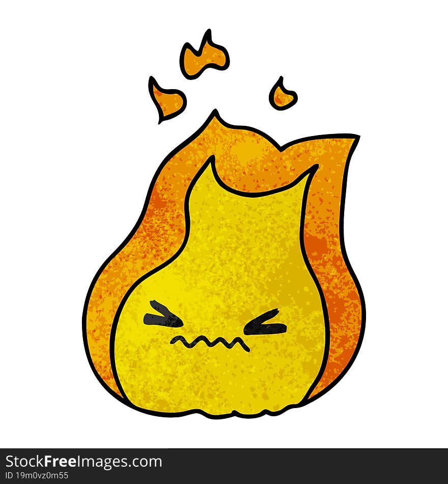 textured cartoon of cute kawaii fire flame