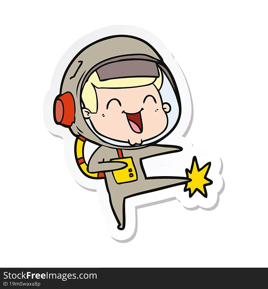 sticker of a happy cartoon astronaut