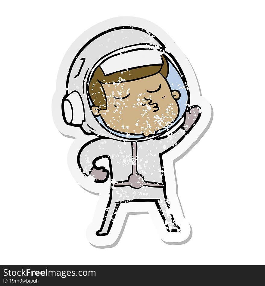 distressed sticker of a cartoon confident astronaut