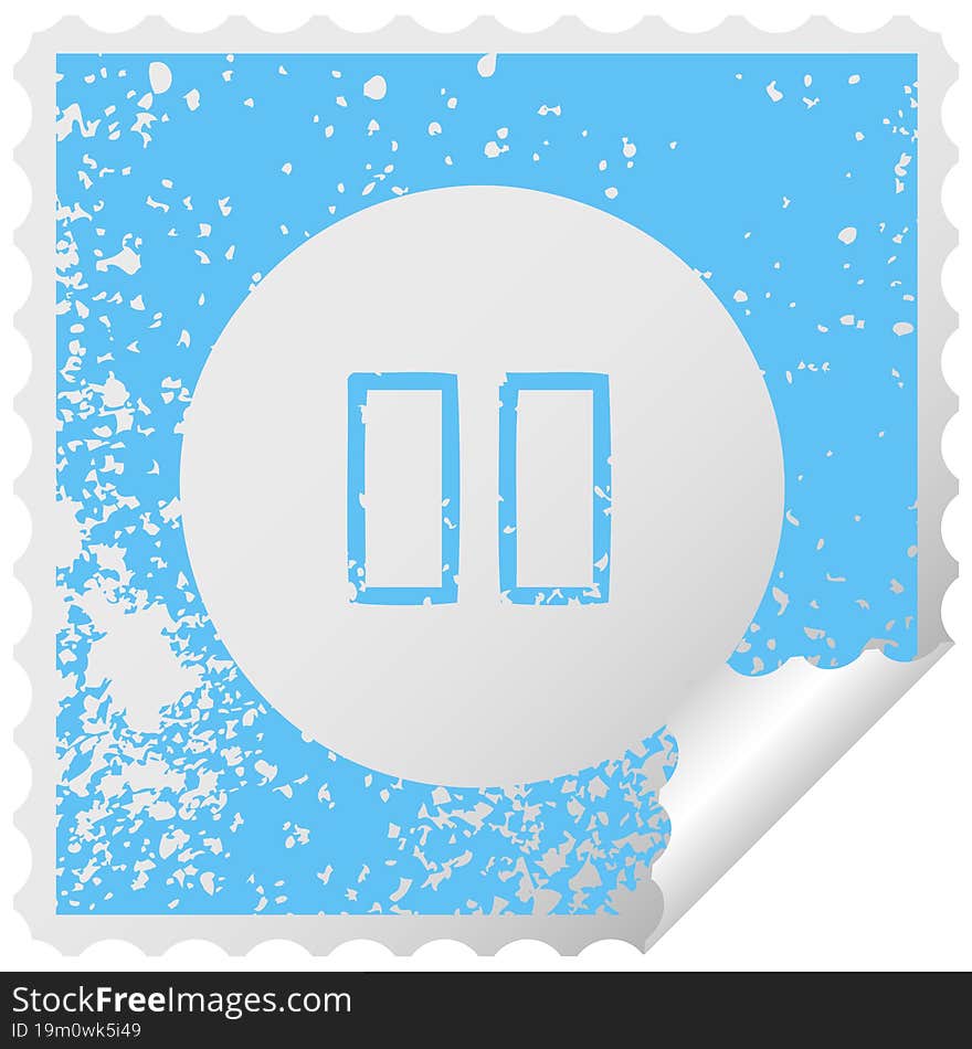 distressed square peeling sticker symbol pause button