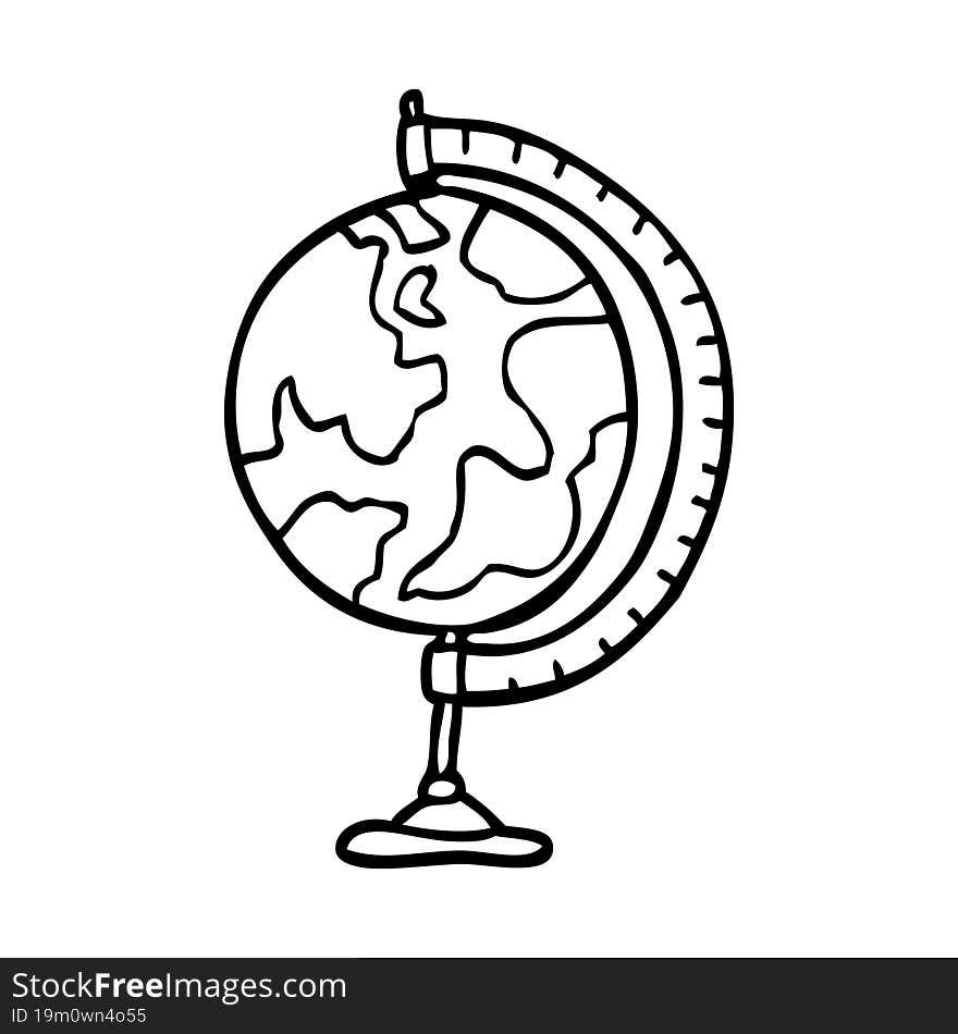 line drawing cartoon of a world globe