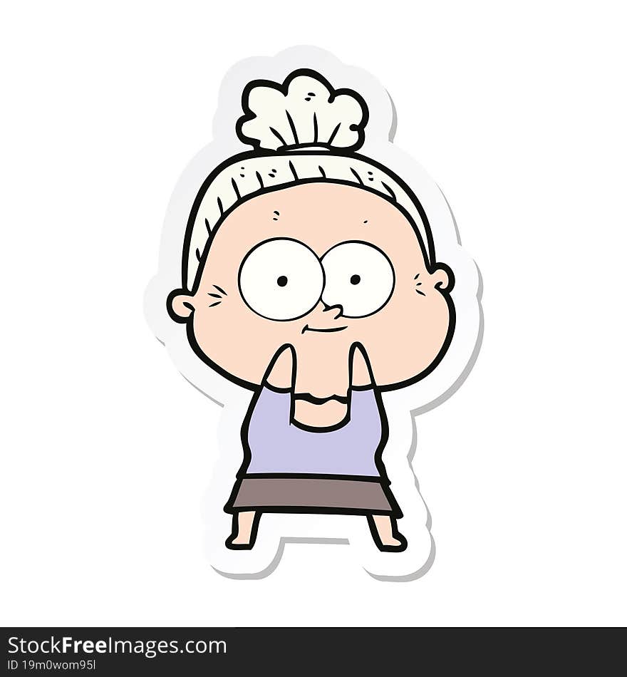 sticker of a cartoon happy old woman