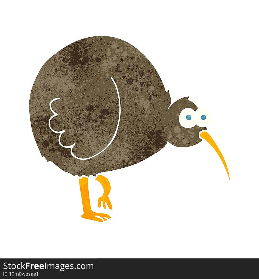 freehand retro cartoon kiwi bird