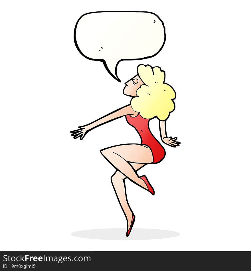 cartoon dancing woman with speech bubble