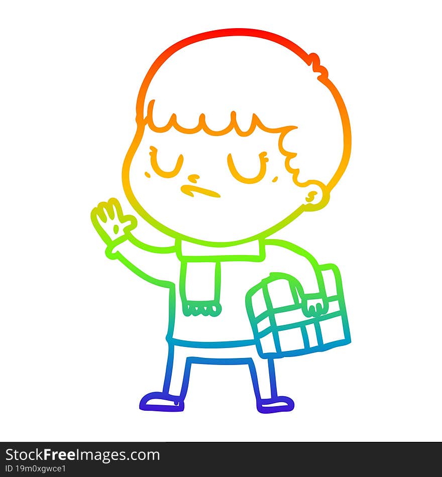 Rainbow Gradient Line Drawing Cartoon Grumpy Boy