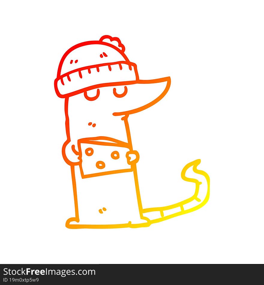 Warm Gradient Line Drawing Cartoon Mouse Thief With Cheese