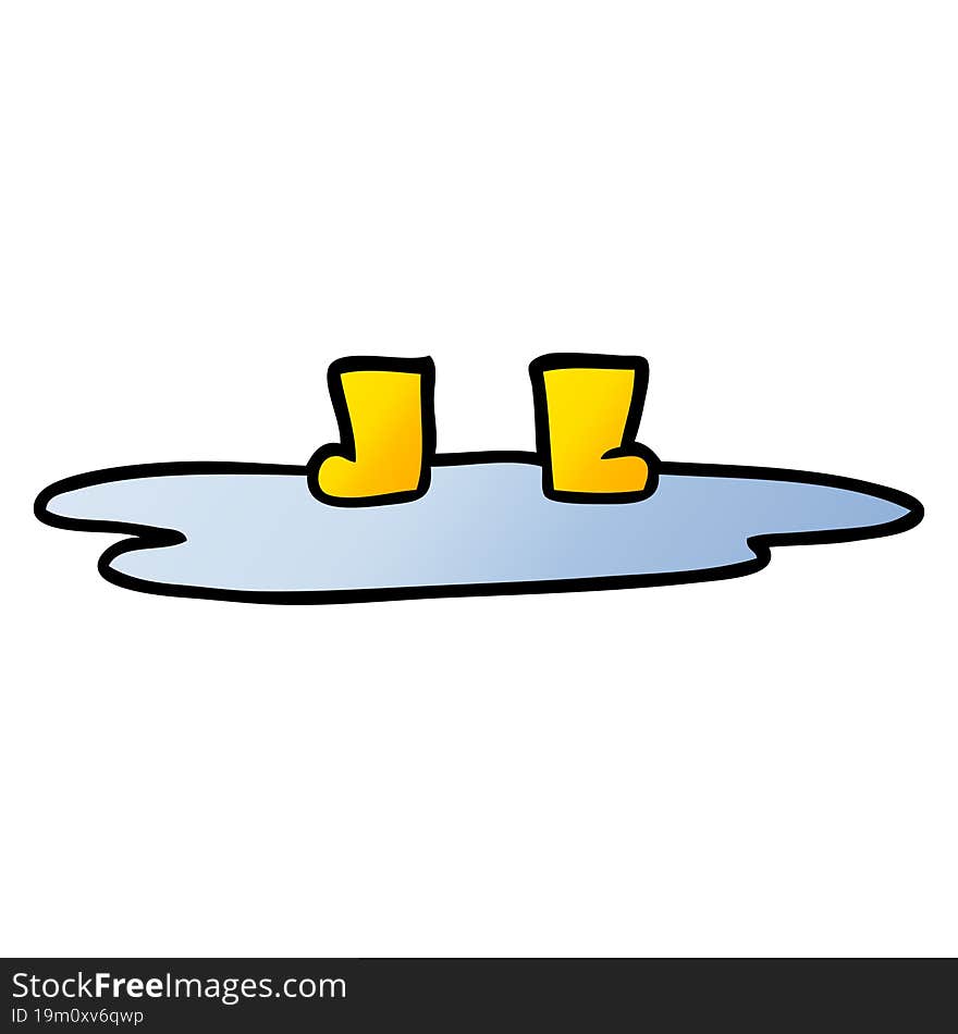 cartoon wellington boots in puddle. cartoon wellington boots in puddle