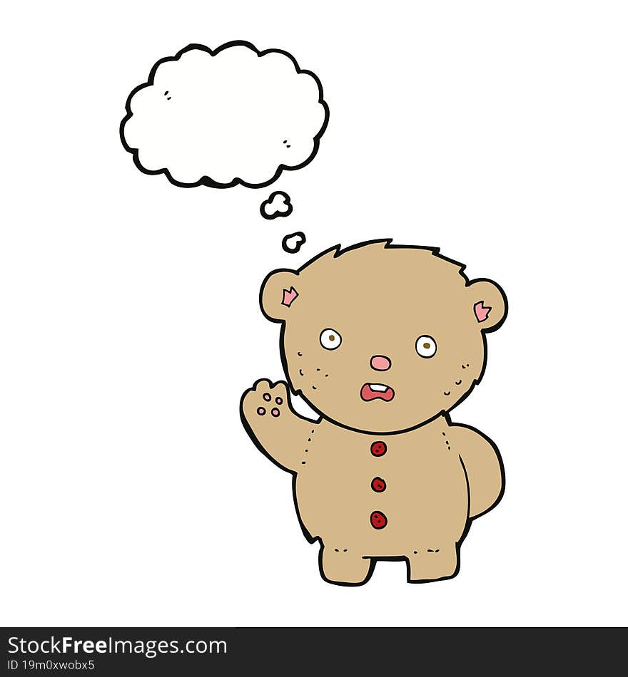 cartoon unhappy teddy bear with thought bubble