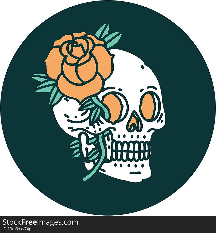 iconic tattoo style image of a skull and rose. iconic tattoo style image of a skull and rose