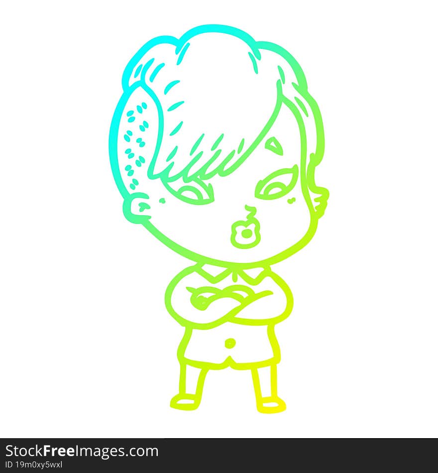 cold gradient line drawing cartoon surprised girl