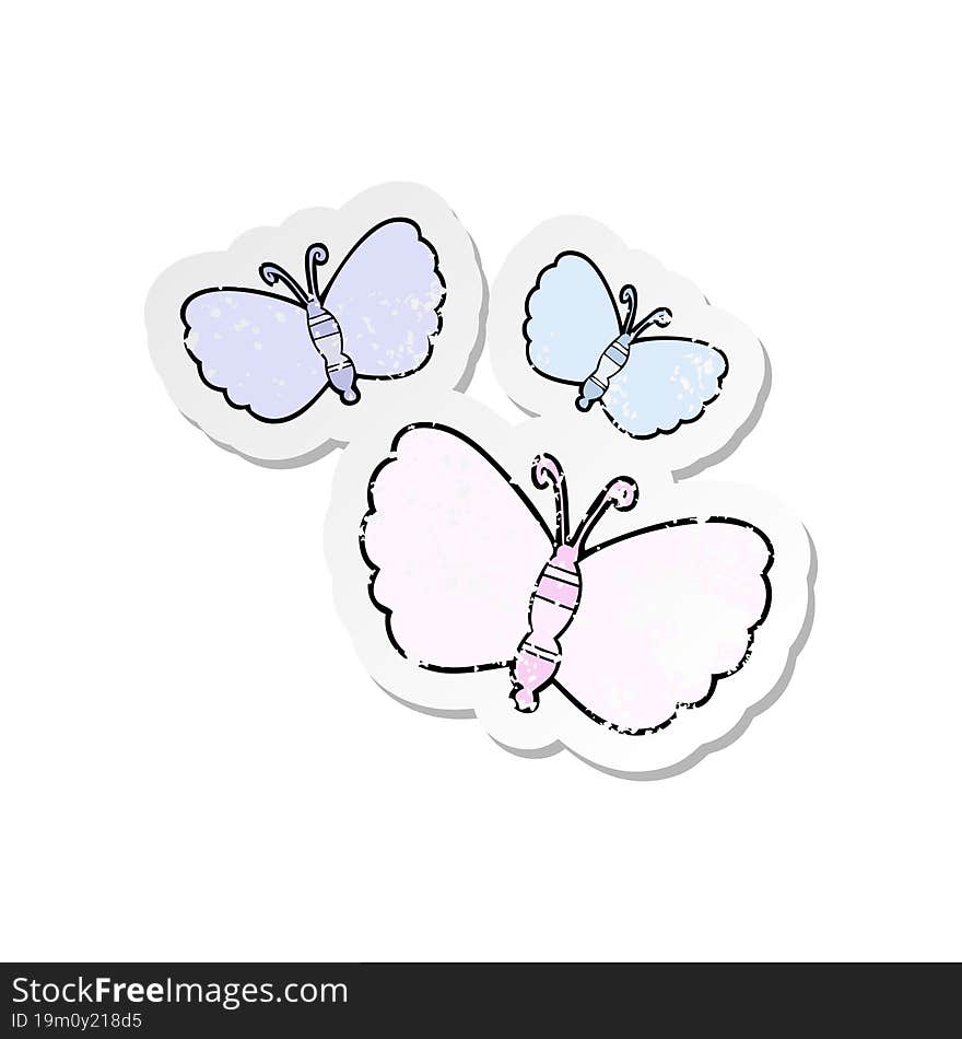 Distressed Sticker Of A Cartoon Butterflies