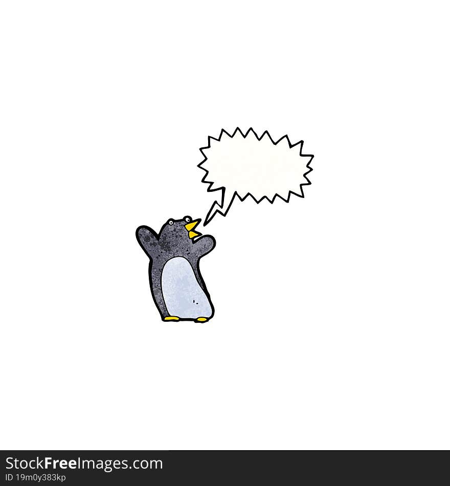 funny cartoon penguin with speech bubble