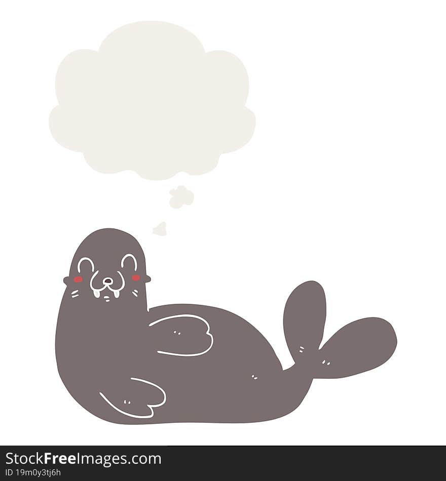 cartoon seal and thought bubble in retro style