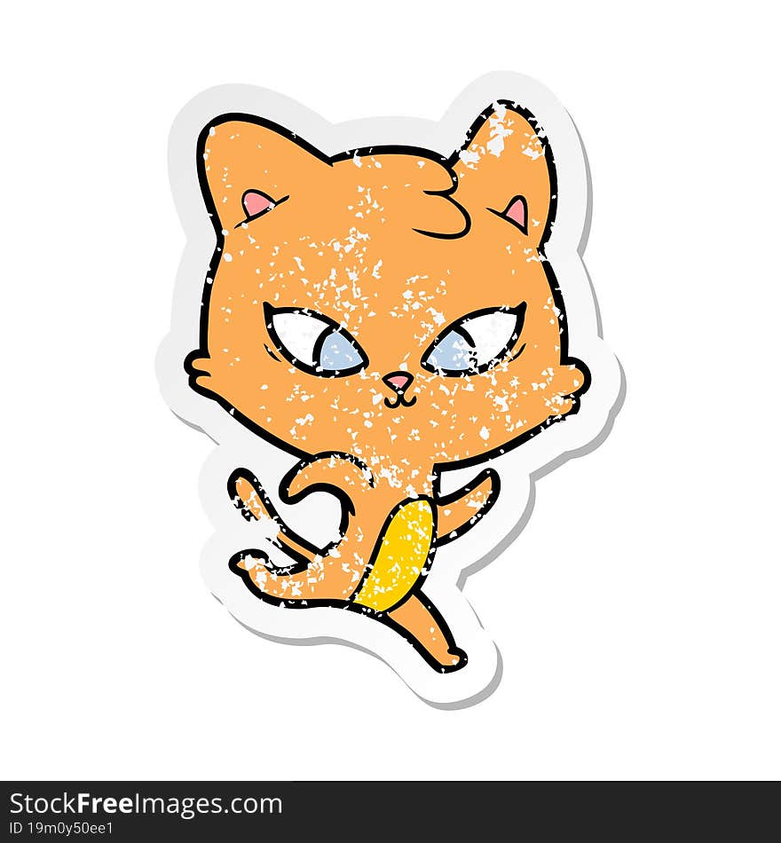 distressed sticker of a cute cartoon cat