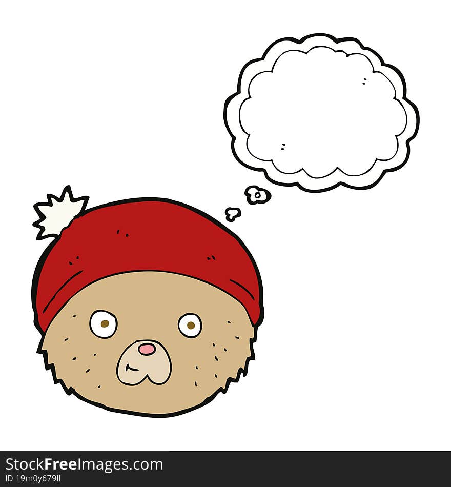 cartoon teddy bear face with thought bubble