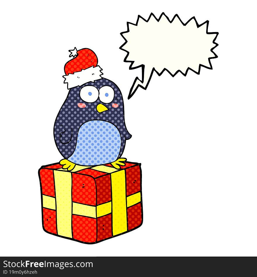 comic book speech bubble cartoon christmas penguin