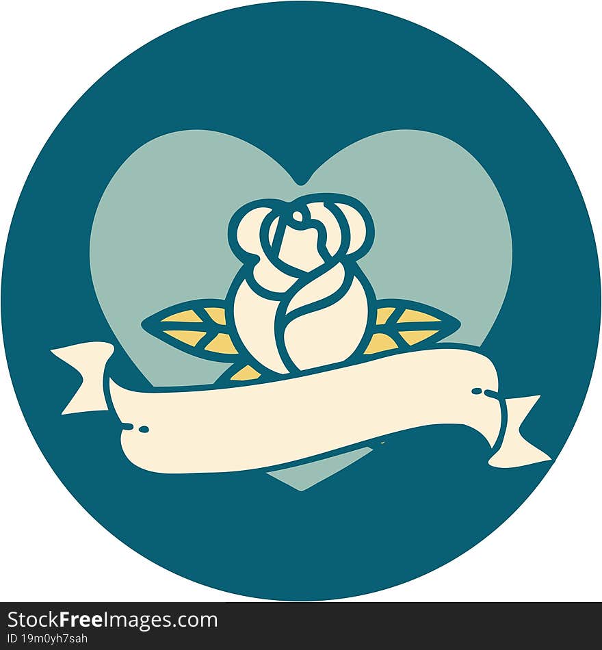 Tattoo Style Icon Of A Heart Rose And Banner