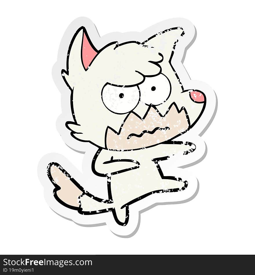 distressed sticker of a cartoon annoyed fox