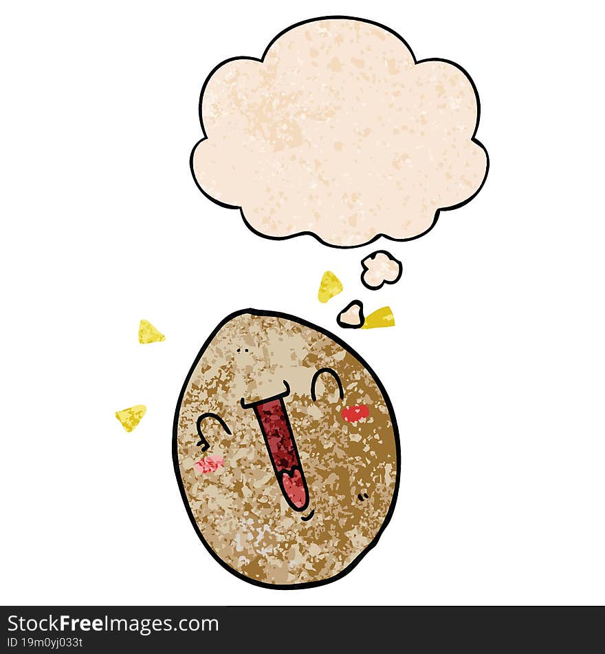 cartoon happy egg with thought bubble in grunge texture style. cartoon happy egg with thought bubble in grunge texture style