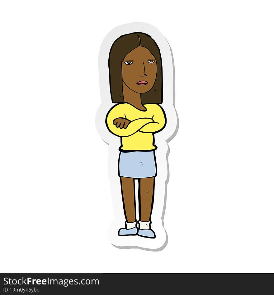 Sticker Of A Cartoon Woman With Folded Arms