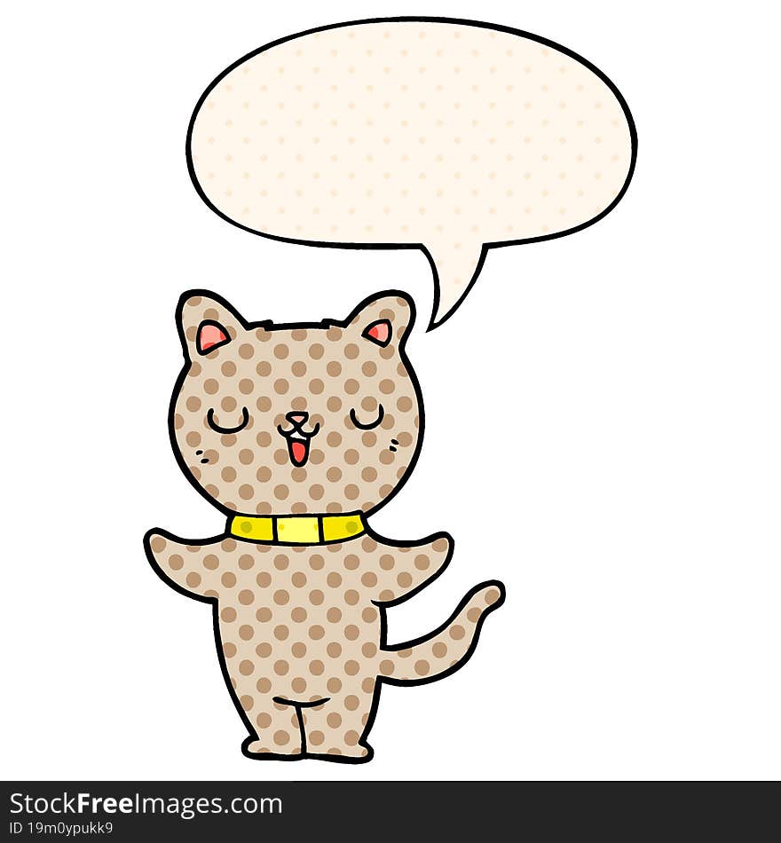 cartoon cat with speech bubble in comic book style