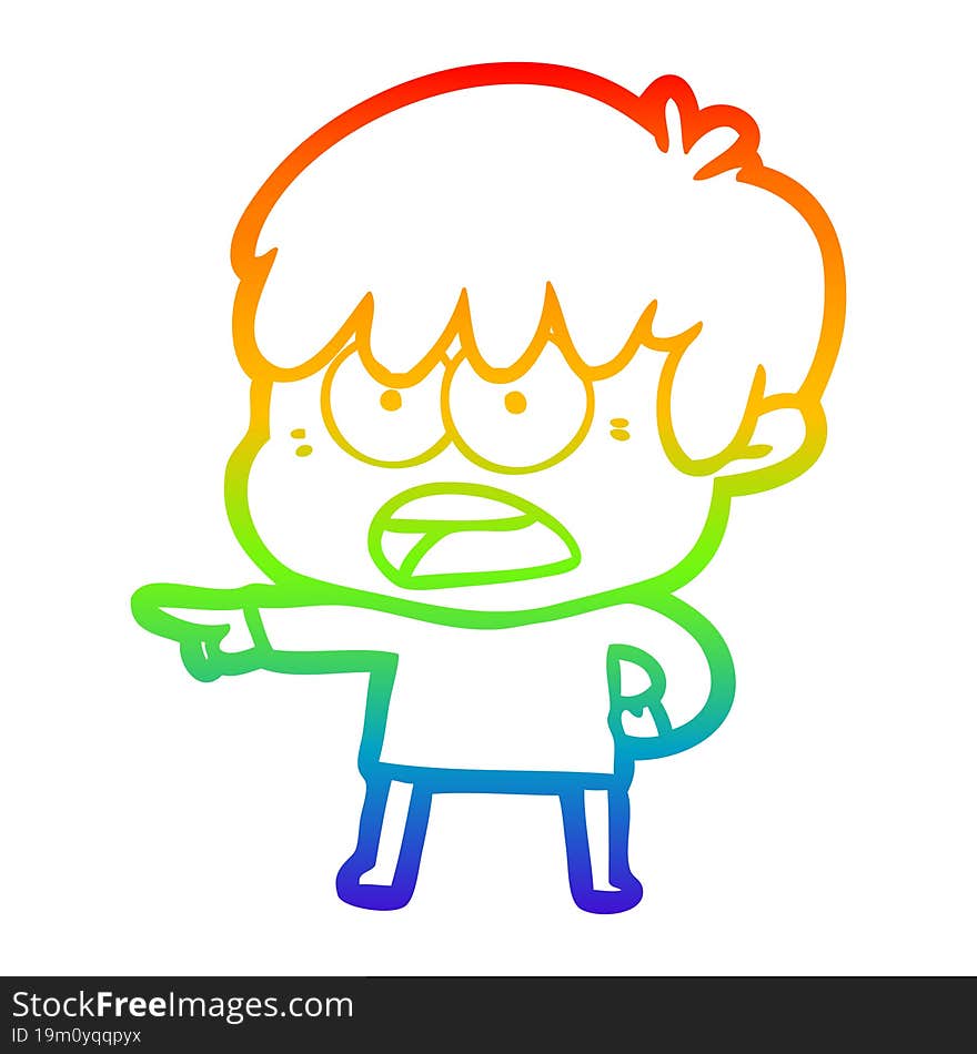 rainbow gradient line drawing worried cartoon boy