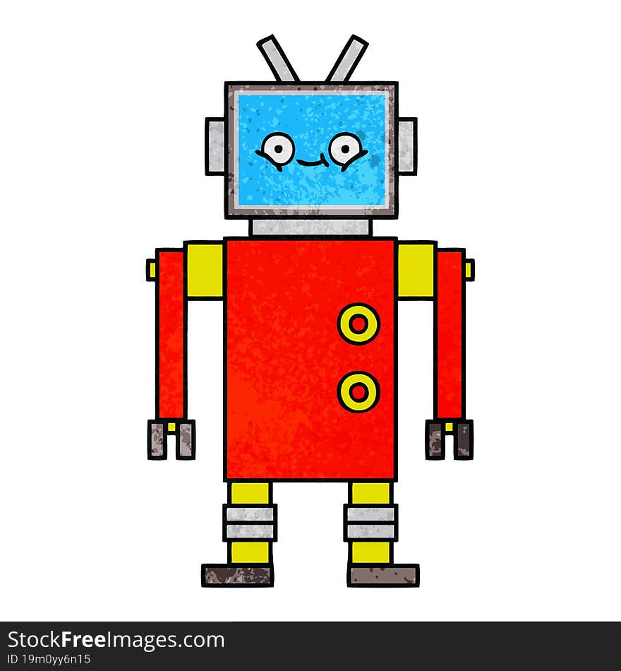 retro grunge texture cartoon of a robot