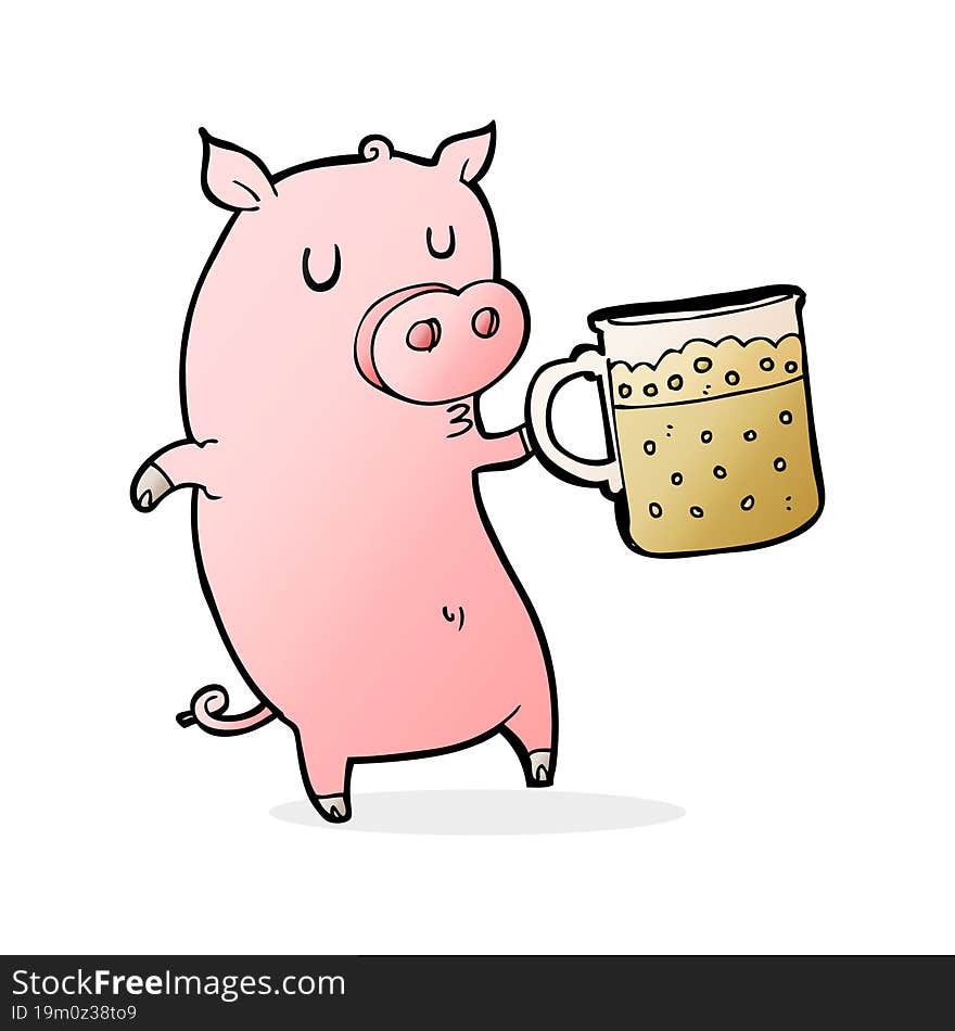 cartoon pig with beer