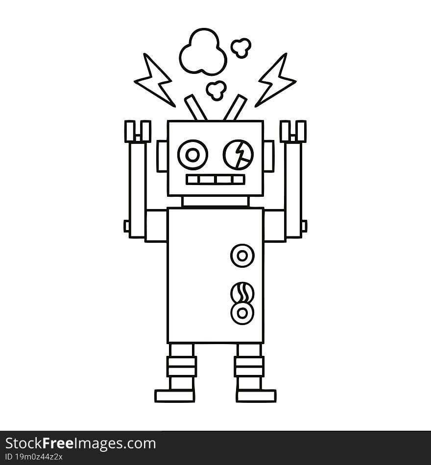 line drawing cartoon malfunctioning robot