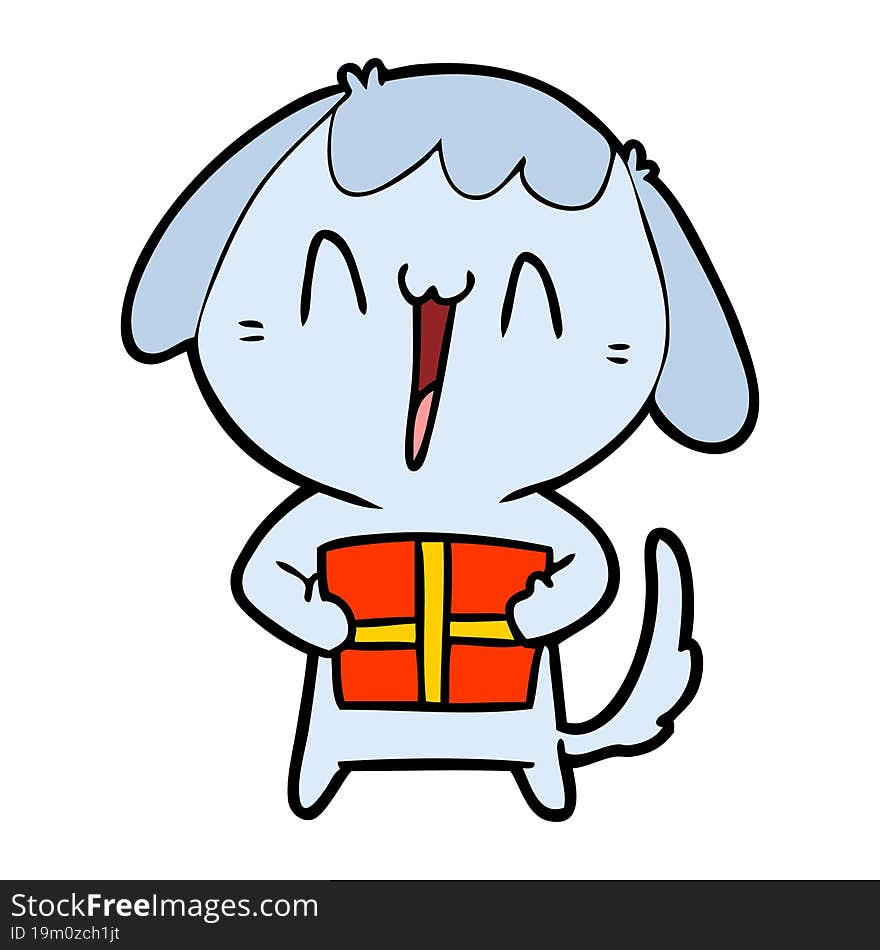 cute cartoon dog with christmas present. cute cartoon dog with christmas present