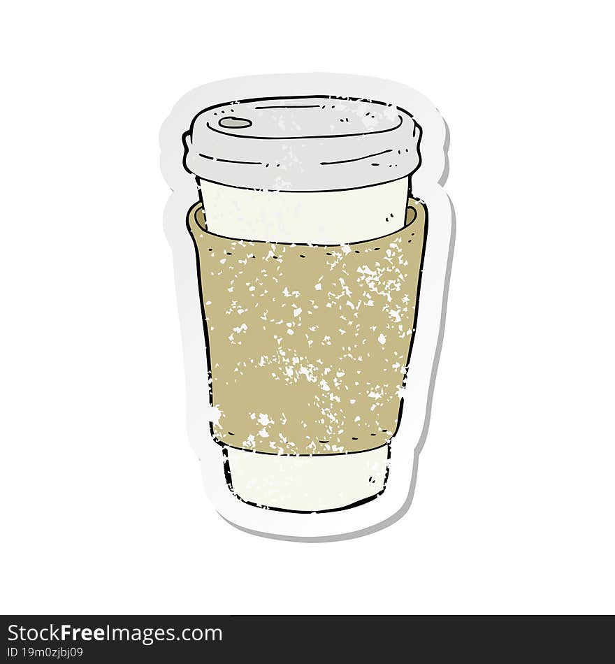 Retro Distressed Sticker Of A Cartoon Coffee Cup